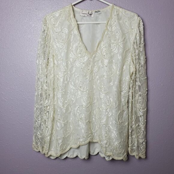 Vintage Laurence Kazar Beaded Lace Blouse Ivory Size Medium - Picture 11 of 12